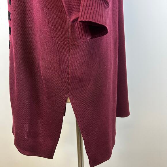 Misook jacket Cardigan burgundy knit midi hook closure X stitch Women’s size  0X - Picture 5 of 8